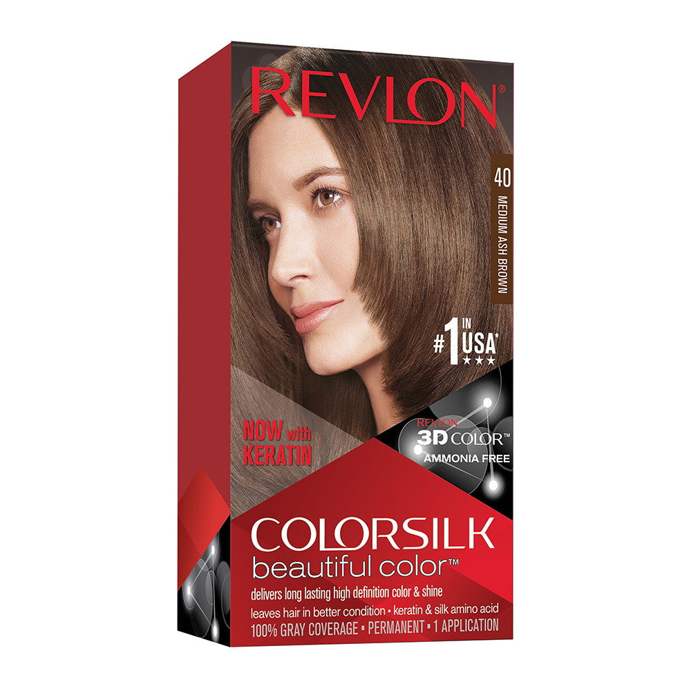 Revlon Colorsilk Beautiful Permanent Hair Color, 40 Medium Ash Brown, 1 Ea